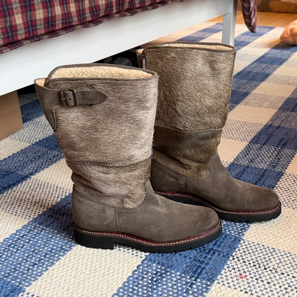 Penelope Chilvers Pony Hair Grey/Brown Jackson Shearling-Lined Boots